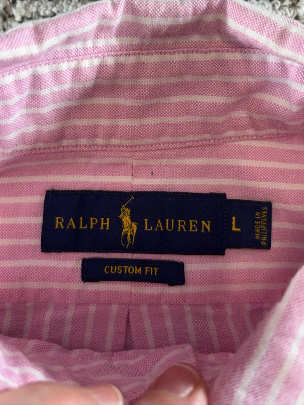 Polo Ralph Lauren Men’s Large Pink/White Striped Custom Fit Button Down Shirt